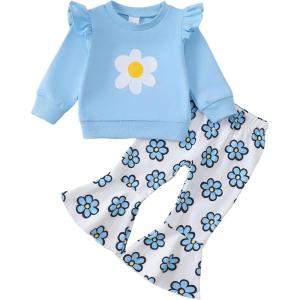 imageKucnuzki Baby Girl Clothes Toddler Girl Outfits Fall Winter Long Sleeve T Shirts Top Flare Leggings Pants Kids ClothingBlue