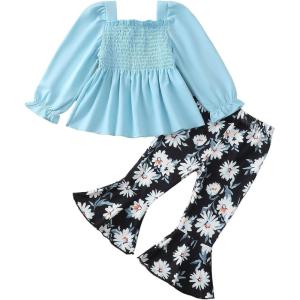 imageKucnuzki Baby Girl Clothes Toddler Girl Outfits Fall Winter Long Sleeve T Shirts Top Flare Leggings Pants Kids ClothingBlue Black