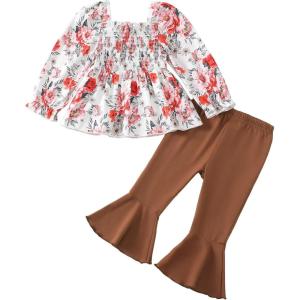 imageKucnuzki Baby Girl Clothes Toddler Girl Outfits Fall Winter Long Sleeve T Shirts Top Flare Leggings Pants Kids ClothingBrown