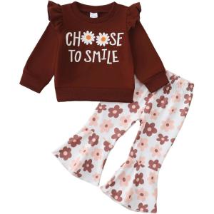 imageKucnuzki Baby Girl Clothes Toddler Girl Outfits Fall Winter Long Sleeve T Shirts Top Flare Leggings Pants Kids ClothingBrownfly Sleeve