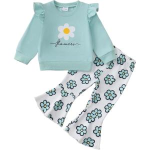 imageKucnuzki Baby Girl Clothes Toddler Girl Outfits Fall Winter Long Sleeve T Shirts Top Flare Leggings Pants Kids ClothingGreen