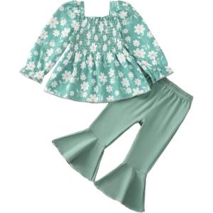 imageKucnuzki Baby Girl Clothes Toddler Girl Outfits Fall Winter Long Sleeve T Shirts Top Flare Leggings Pants Kids ClothingGreen Flower