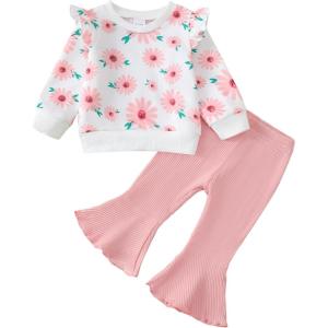 imageKucnuzki Baby Girl Clothes Toddler Girl Outfits Fall Winter Long Sleeve T Shirts Top Flare Leggings Pants Kids ClothingPink