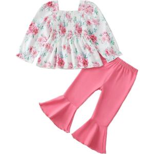 imageKucnuzki Baby Girl Clothes Toddler Girl Outfits Fall Winter Long Sleeve T Shirts Top Flare Leggings Pants Kids ClothingPink Flower