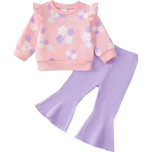 imageKucnuzki Baby Girl Clothes Toddler Girl Outfits Fall Winter Long Sleeve T Shirts Top Flare Leggings Pants Kids ClothingPurple