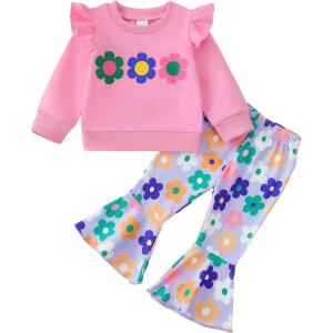 imageKucnuzki Baby Girl Clothes Toddler Girl Outfits Fall Winter Long Sleeve T Shirts Top Flare Leggings Pants Kids ClothingRose