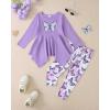 imageKucnuzki 3t 4t little girl clothes cute long sleeve top cotton butterfly purple shirt toddler tie dye long pants two piece set fall winter clothes