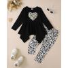 imageKucnuzki 4t 5t girl toddler clothes soft black long sleeve top graphic tee shirt long leg leopard print pants two piece set winter fall outfits