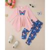 imageKucnuzki 4t 5t little girl toddler outfit pink soft top butterfly printed long sleeve t shirt long leg pants two piece set winter fall clothes