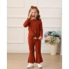 imageKucnuzki Baby Girl Clothes Toddler Clothes Long Sleeve Plain Shirts Top Bell Bottoms Flare Pants Infant Girl Fall OutfitDark Brown
