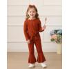 imageKucnuzki Baby Girl Clothes Toddler Clothes Long Sleeve Plain Shirts Top Bell Bottoms Flare Pants Infant Girl Fall OutfitDark Brown