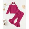 imageKucnuzki Baby Girl Clothes Toddler Clothes Long Sleeve Plain Shirts Top Bell Bottoms Flare Pants Infant Girl Fall OutfitRose