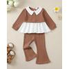 imageKucnuzki Toddler Baby Girl Clothes Outfit Long Sleeve Blouse Polo Shirt Top Flare Leggings Pants Two Piece Outfits SetBrown