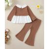imageKucnuzki Toddler Baby Girl Clothes Outfit Long Sleeve Blouse Polo Shirt Top Flare Leggings Pants Two Piece Outfits SetBrown