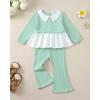 imageKucnuzki Toddler Baby Girl Clothes Outfit Long Sleeve Blouse Polo Shirt Top Flare Leggings Pants Two Piece Outfits SetGreen