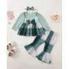 imageKucnuzki Toddler Baby Girl Clothes Outfit Long Sleeve Blouse Polo Shirt Top Flare Leggings Pants Two Piece Outfits SetGreen Bow