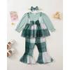 imageKucnuzki Toddler Baby Girl Clothes Outfit Long Sleeve Blouse Polo Shirt Top Flare Leggings Pants Two Piece Outfits SetGreen Bow
