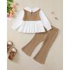 imageKucnuzki Toddler Baby Girl Clothes Outfit Long Sleeve Blouse Polo Shirt Top Flare Leggings Pants Two Piece Outfits SetKhaki