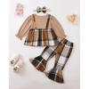 imageKucnuzki Toddler Baby Girl Clothes Outfit Long Sleeve Blouse Polo Shirt Top Flare Leggings Pants Two Piece Outfits SetKhaki Bow