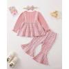 imageKucnuzki Toddler Baby Girl Clothes Outfit Long Sleeve Blouse Polo Shirt Top Flare Leggings Pants Two Piece Outfits SetPink Bow