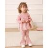 imageKucnuzki Toddler Baby Girl Clothes Outfit Long Sleeve Blouse Polo Shirt Top Flare Leggings Pants Two Piece Outfits SetPink Bow