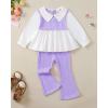 imageKucnuzki Toddler Baby Girl Clothes Outfit Long Sleeve Blouse Polo Shirt Top Flare Leggings Pants Two Piece Outfits SetPurple