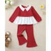 imageKucnuzki Toddler Baby Girl Clothes Outfit Long Sleeve Blouse Polo Shirt Top Flare Leggings Pants Two Piece Outfits SetRed