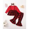 imageKucnuzki Toddler Baby Girl Clothes Outfit Long Sleeve Blouse Polo Shirt Top Flare Leggings Pants Two Piece Outfits SetRed Bow