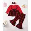 imageKucnuzki Toddler Baby Girl Clothes Outfit Long Sleeve Blouse Polo Shirt Top Flare Leggings Pants Two Piece Outfits SetRed Bow