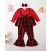 imageKucnuzki Toddler Baby Girl Clothes Outfit Long Sleeve Blouse Polo Shirt Top Flare Leggings Pants Two Piece Outfits SetRed Bow