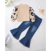 imageKucnuzki Toddler Girl Clothes Cute Kids Clothes Long Sleeve T Shirts Top Bell Bottom Denim Jeans Pants Matching OutfitsApricot