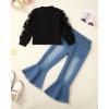 imageKucnuzki Toddler Girl Clothes Cute Kids Clothes Long Sleeve T Shirts Top Bell Bottom Denim Jeans Pants Matching OutfitsBlack