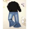 imageKucnuzki Toddler Girl Clothes Cute Kids Clothes Long Sleeve T Shirts Top Bell Bottom Denim Jeans Pants Matching OutfitsBlack