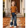 imageKucnuzki Toddler Girl Clothes Cute Kids Clothes Long Sleeve T Shirts Top Bell Bottom Denim Jeans Pants Matching OutfitsBrown