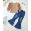 imageKucnuzki Toddler Girl Clothes Cute Kids Clothes Long Sleeve T Shirts Top Bell Bottom Denim Jeans Pants Matching OutfitsKhaki