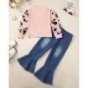 imageKucnuzki Toddler Girl Clothes Cute Kids Clothes Long Sleeve T Shirts Top Bell Bottom Denim Jeans Pants Matching OutfitsPinklace