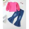 imageKucnuzki Toddler Girl Clothes Cute Kids Clothes Long Sleeve T Shirts Top Bell Bottom Denim Jeans Pants Matching OutfitsRose