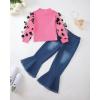 imageKucnuzki Toddler Girl Clothes Cute Kids Clothes Long Sleeve T Shirts Top Bell Bottom Denim Jeans Pants Matching OutfitsRoselace