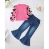 imageKucnuzki Toddler Girl Clothes Cute Kids Clothes Long Sleeve T Shirts Top Bell Bottom Denim Jeans Pants Matching OutfitsRoselace