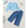 imageKucnuzki Toddler Kids Girl Clothes Long Sleeve Shirt Tops Baggy Jeans Cute Pants Set Baby Girl Outfit 2 Piece ClothingBlue