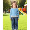 imageKucnuzki Toddler Kids Girl Clothes Long Sleeve Shirt Tops Baggy Jeans Cute Pants Set Baby Girl Outfit 2 Piece ClothingBlue