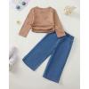 imageKucnuzki Toddler Kids Girl Clothes Long Sleeve Shirt Tops Baggy Jeans Cute Pants Set Baby Girl Outfit 2 Piece ClothingKhaki