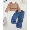 imageKucnuzki Toddler Kids Girl Clothes Long Sleeve Shirt Tops Baggy Jeans Cute Pants Set Baby Girl Outfit 2 Piece ClothingKhaki