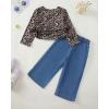 imageKucnuzki Toddler Kids Girl Clothes Long Sleeve Shirt Tops Baggy Jeans Cute Pants Set Baby Girl Outfit 2 Piece ClothingLeopard