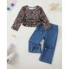 imageKucnuzki Toddler Kids Girl Clothes Long Sleeve Shirt Tops Baggy Jeans Cute Pants Set Baby Girl Outfit 2 Piece ClothingLeopard