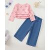 imageKucnuzki Toddler Kids Girl Clothes Long Sleeve Shirt Tops Baggy Jeans Cute Pants Set Baby Girl Outfit 2 Piece ClothingPink