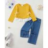 imageKucnuzki Toddler Kids Girl Clothes Long Sleeve Shirt Tops Baggy Jeans Cute Pants Set Baby Girl Outfit 2 Piece ClothingYellow