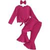imageKucnuzki Baby Girl Clothes Toddler Clothes Long Sleeve Plain Shirts Top Bell Bottoms Flare Pants Infant Girl Fall OutfitRose