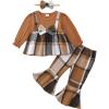 imageKucnuzki Toddler Baby Girl Clothes Outfit Long Sleeve Blouse Polo Shirt Top Flare Leggings Pants Two Piece Outfits SetBrown Bow
