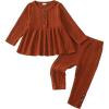 imageKucnuzki Toddler Baby Girl Clothes Outfit Long Sleeve Plain T Shirt Top Baby Girl Pants Leggings Two Piece Outfits SetBrown